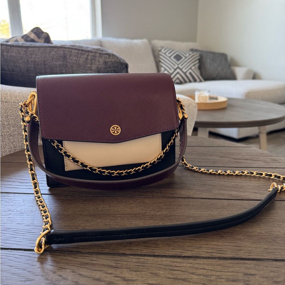 Tory Burch Elegant Burgundy and Cream Chain Bag